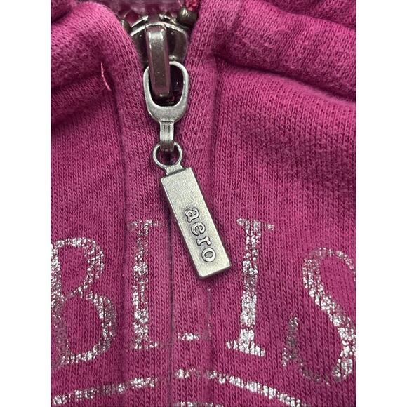 Aeropostale Y2K Puff Print Embroidered Spell Out Zip Up Hoodie Womens Sz L Pink - Picture 6 of 12